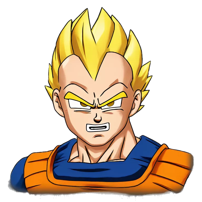 Masterpiece, anime style, Solo face, medium short shot, emote to send by whatssapp of dragon ball z character vegeta in super sayayin. With black background