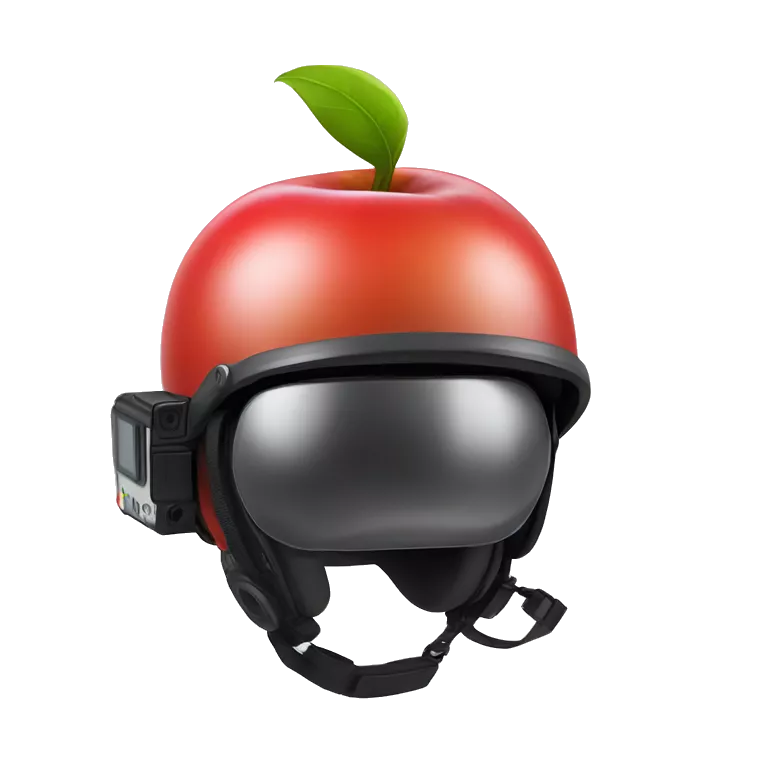 Apple smiley face with helmet that has a gopro