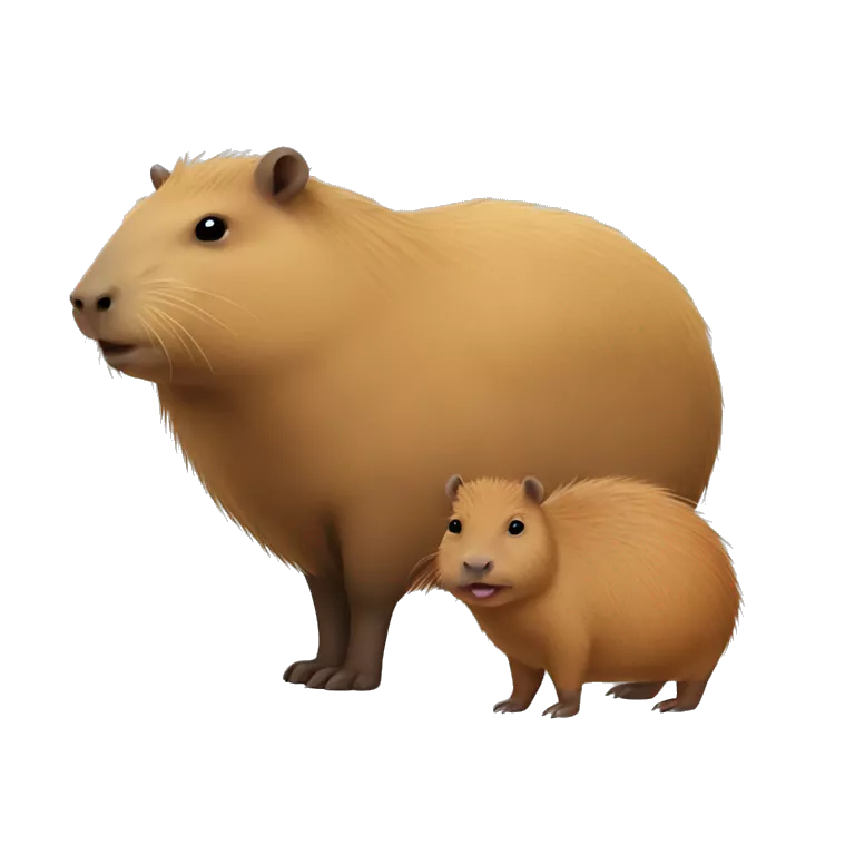 Capybara with a baby capybara next her