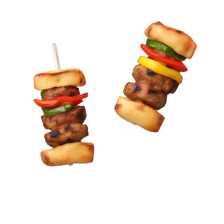 2 cooked kebabs on skewers