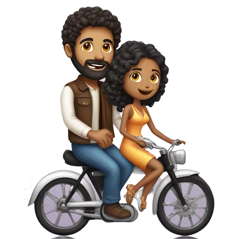 indian girl with curly hair marrying indian guy with straight hair and beard riding bike