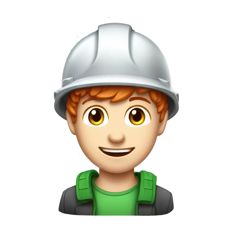 a young guy with fair skin and red hair, an oil company employee in a green helmet, telegram sticker