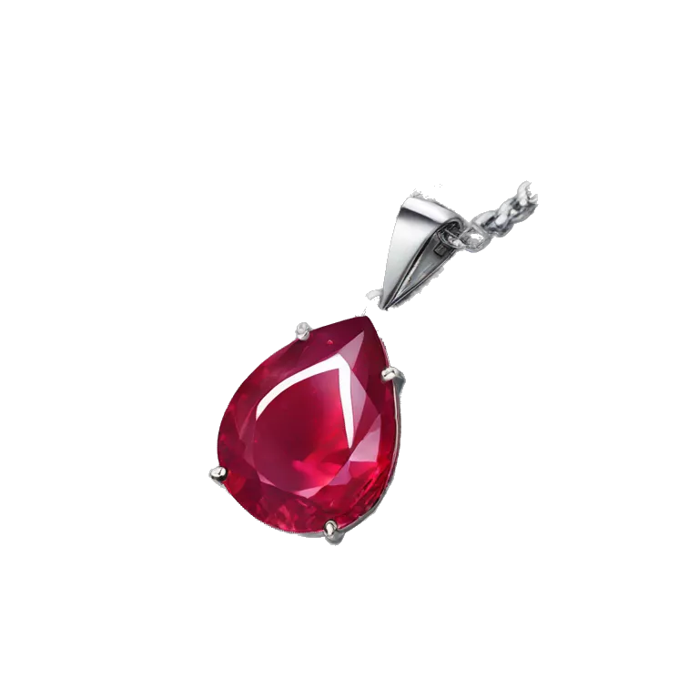 big ruby on a necklace tear closeup chain laid big emoji necklace moving silver chain inside water