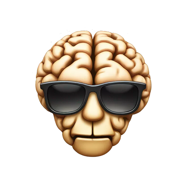 a brain wearing sunglasses. mix the brain emoji with the cool sunglasses smiley emoji