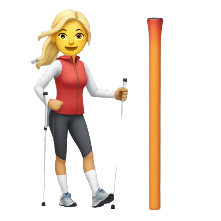 women Nordic Walking with left pole on ground  behind her body and right hand pole beside her body