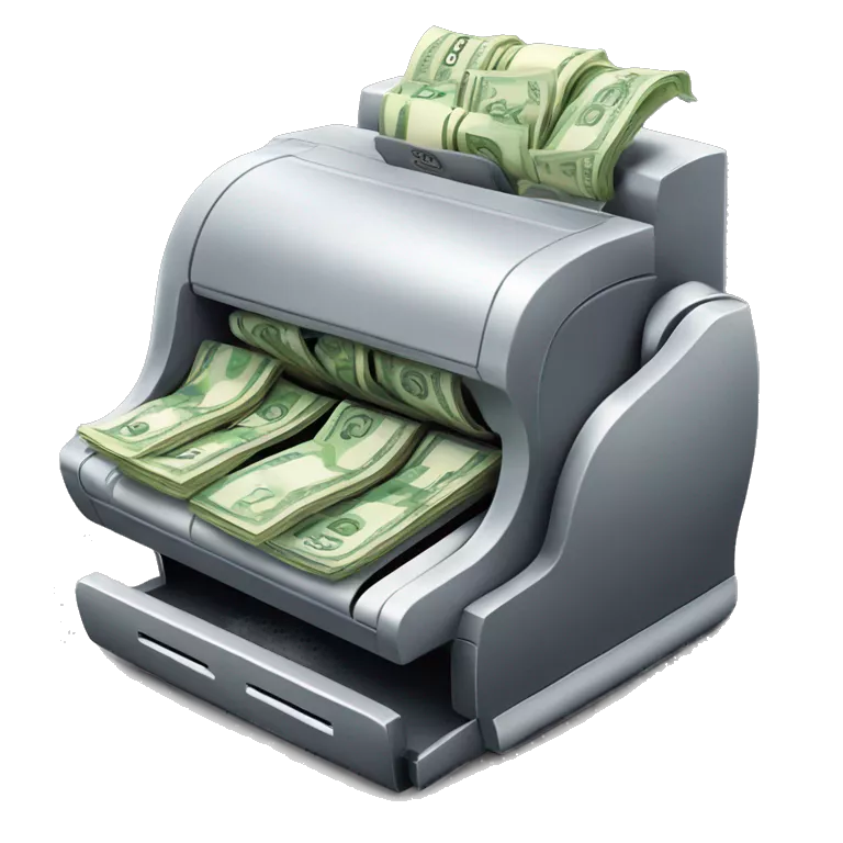 An emoji of a cash register overflowing with money, symbolizing growing profits.