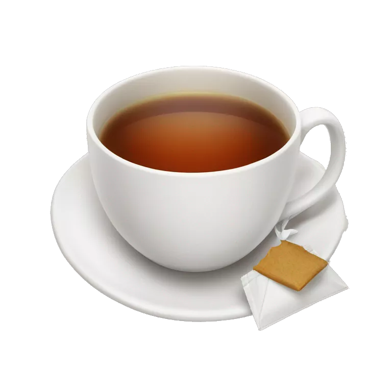 cup of tea cup on the plate with teabag next to it