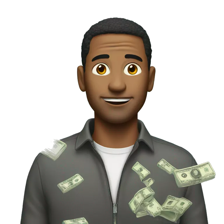man with money falling around him