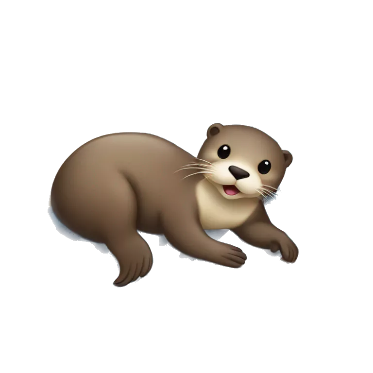 Otter lying on its back with a big, tired belly on a beach towel with a parasol on the beach sand