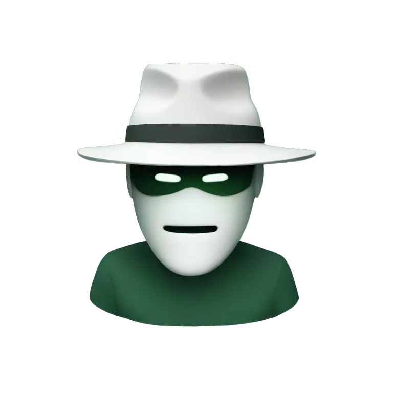hacker with white hat on green glitch background