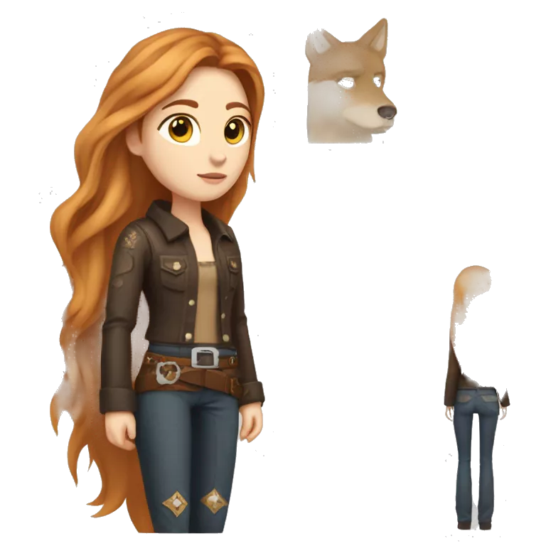 White fair skin, long hair, woman, feminine, straight hair in a wolf haircut, ginger coloured hair, beautiful, British, stylist, aesthetic, side and bangs, sensual looking, full body, complete body figure,slim, she’s wearing a cowboy outfit