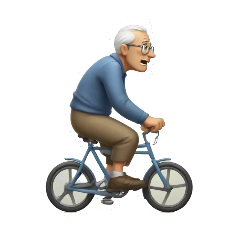 Old man biking and sweating