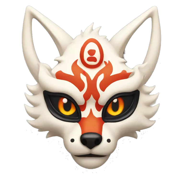 Nine-tailed Fox with japanese demon mask