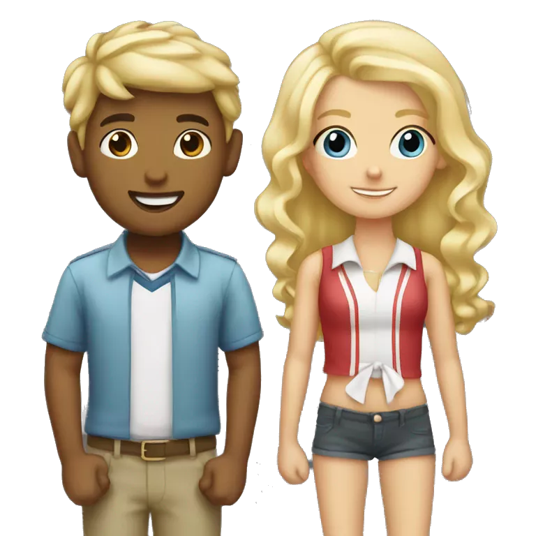 Blonde boy holding bands with blonde girl with hair bow