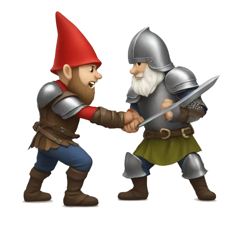 Gnome fighting a knight