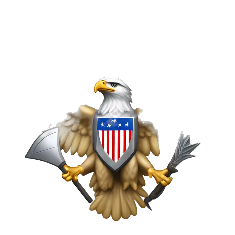 Create an emoji of a silver US Army O-6 Colonel insignia: a detailed silver eagle with outstretched wings, clutching arrows and bearing a shield on its chest. Ensure the background is transparent. The entire thing should be silver