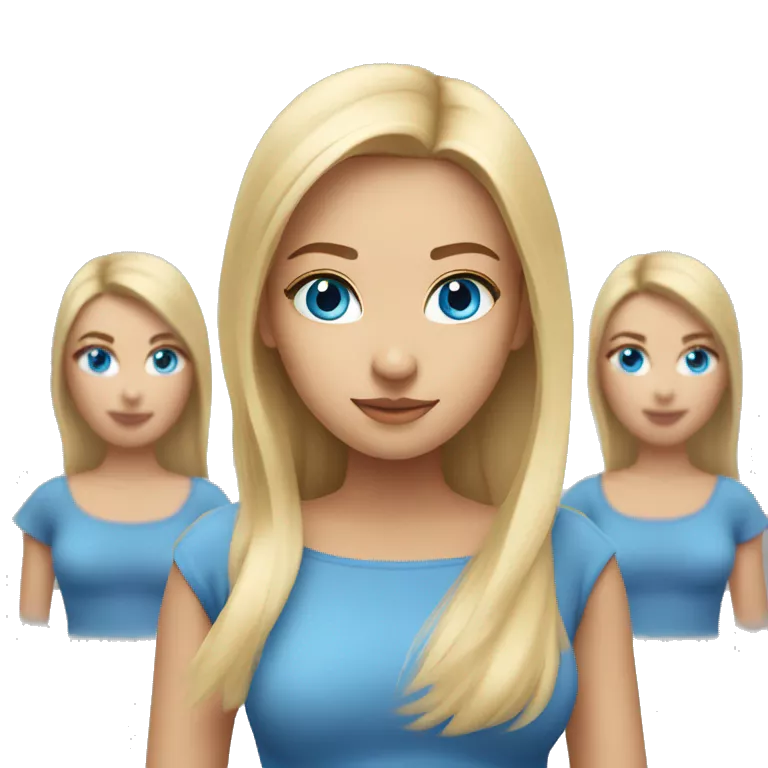 girl with blue eyes with blond straight shoulder-length hair, emoji should show shoulders and not show breasts