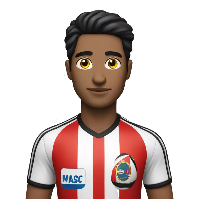 A  man with a shirt with red, black and white stripes (the man has black hair and white skin são Paulo FC of Brazil shirt