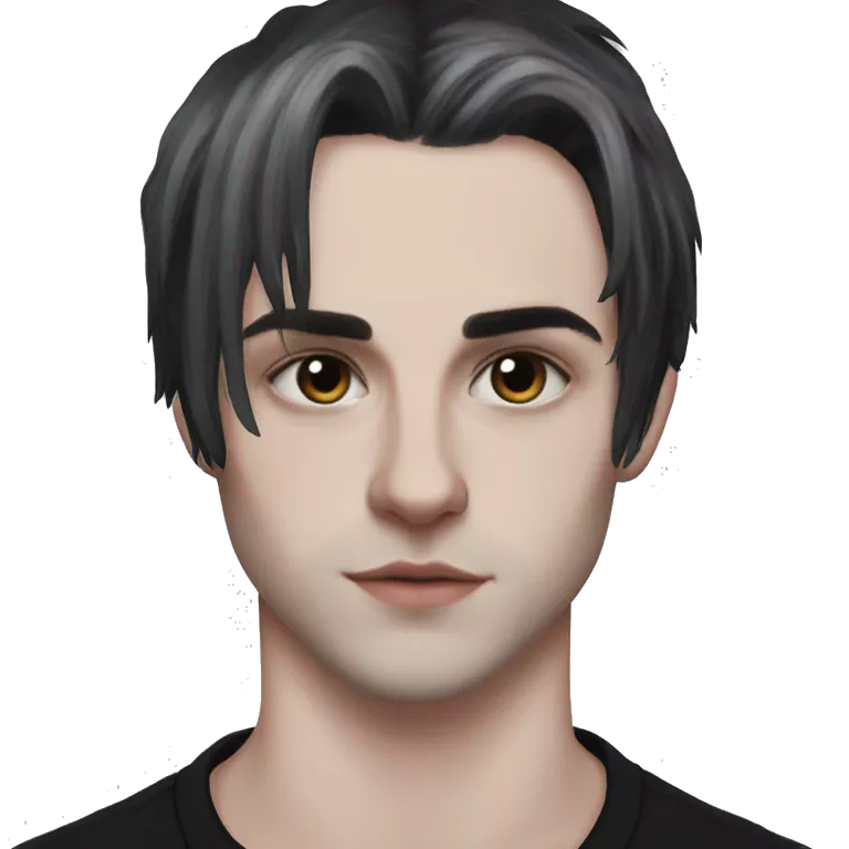 White fair skin, straight hair in a wolf haircut, black coloured hair, grundge aesthetic, beautiful face, British, stylist, aesthetic
