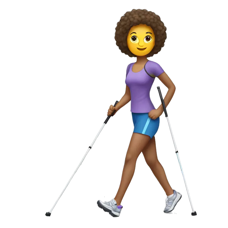 women Nordic Walking with left pole on ground  behind her body and right hand hiding  pole handlebeside her body