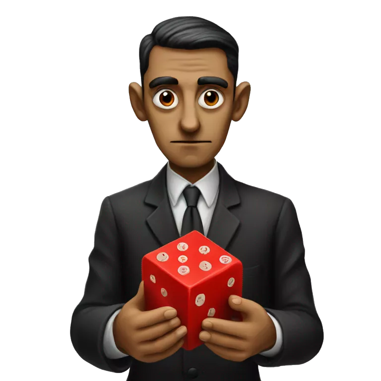 Kafka holds a red dice in his hands