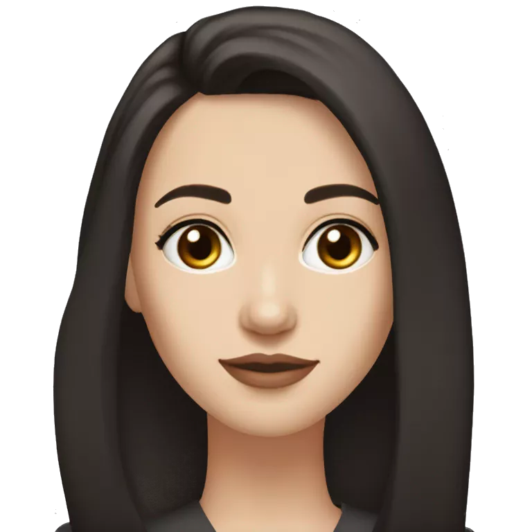 Young adult woman, dark brown almost black medium length hair, pale skin, aquiline nose, medium full lips, dark brown eyes, medium thin brows, oval face