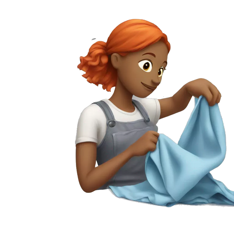 red-haired girl cleaning clothes with a cloth