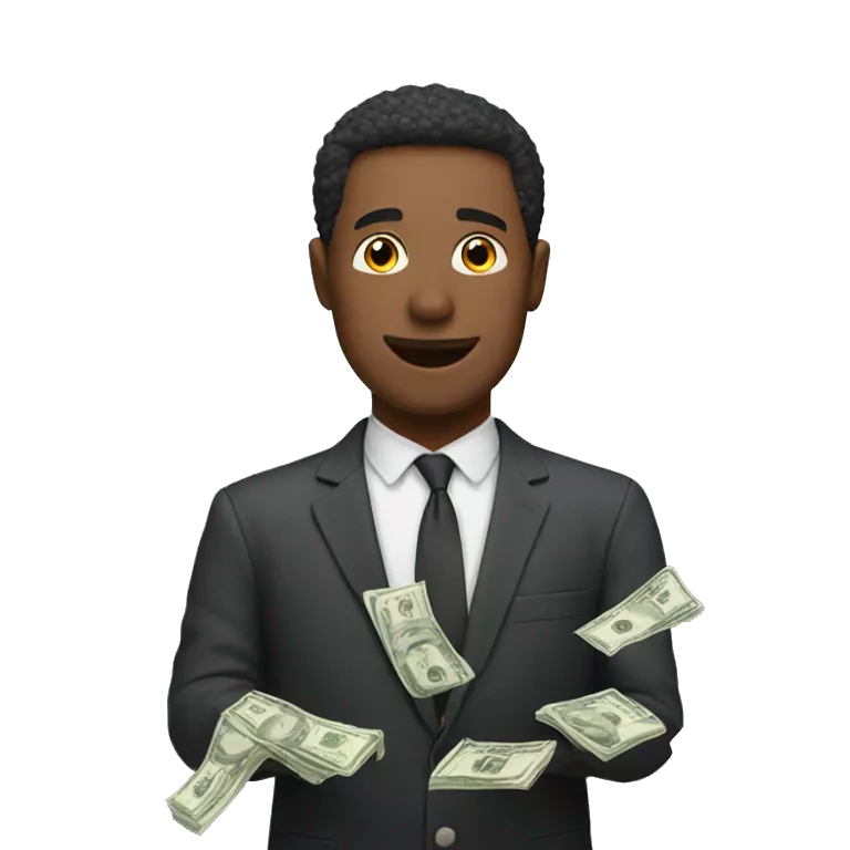 man with money falling around him