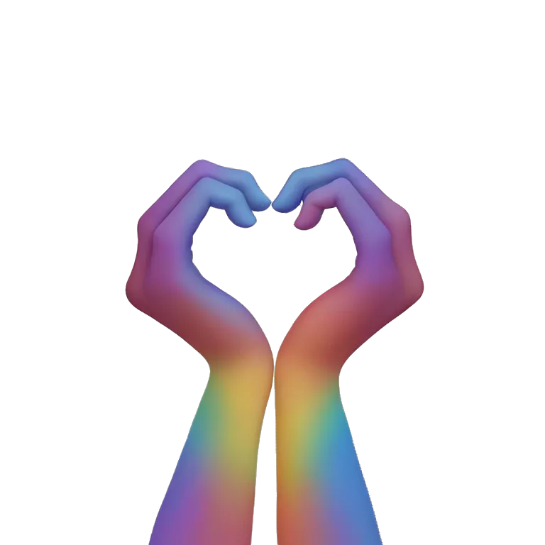 two hands coming together in a heart shape.The hands can be different skin tones to emphasize inclusivity and diversity. The background could have a subtle rainbow gradient to represent harmony and positive vibes.