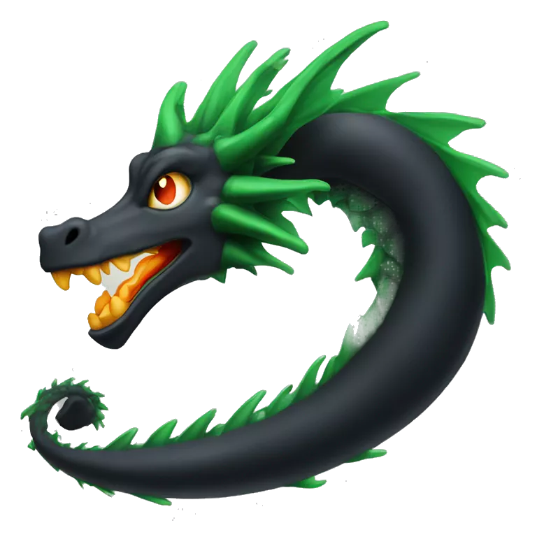 Dragón negro con ojos verdes y que largue  fuego verde de la boca