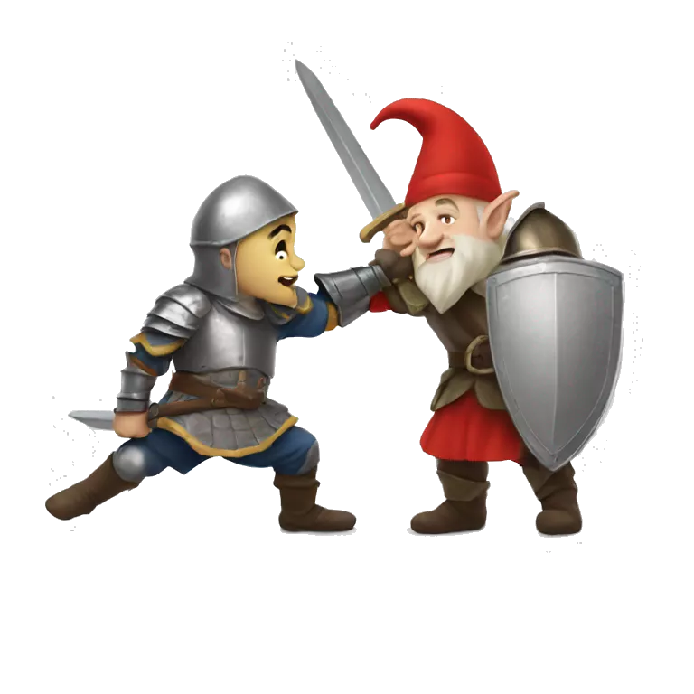 Gnome fighting a knight