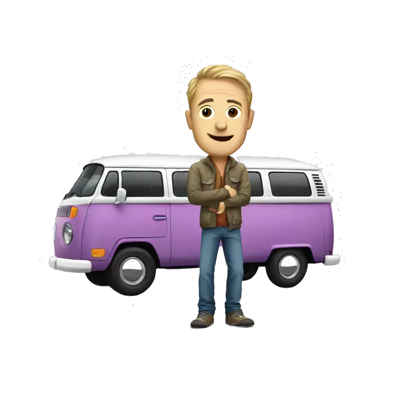 Hip white man with a Volkswagen camper van