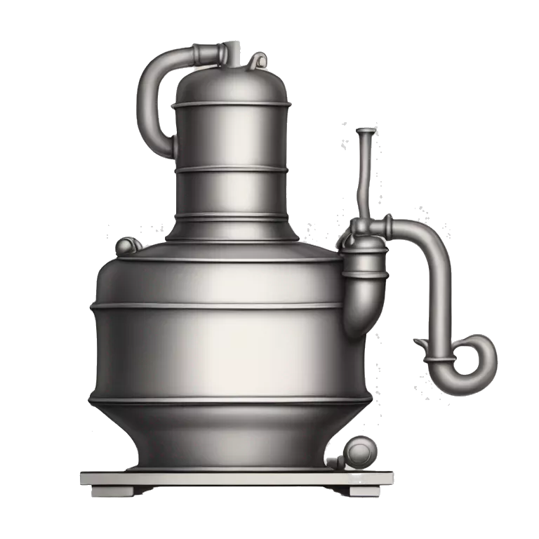 Traditional rectangular shape with rounded shoulders. Short cylindrical neck with a cork or screw cap. Large, rectangular with rounded corners. &quot;Elixir d'Anvers&quot; in elegant letters at the top. Illustration of a distillation kettle below the name.