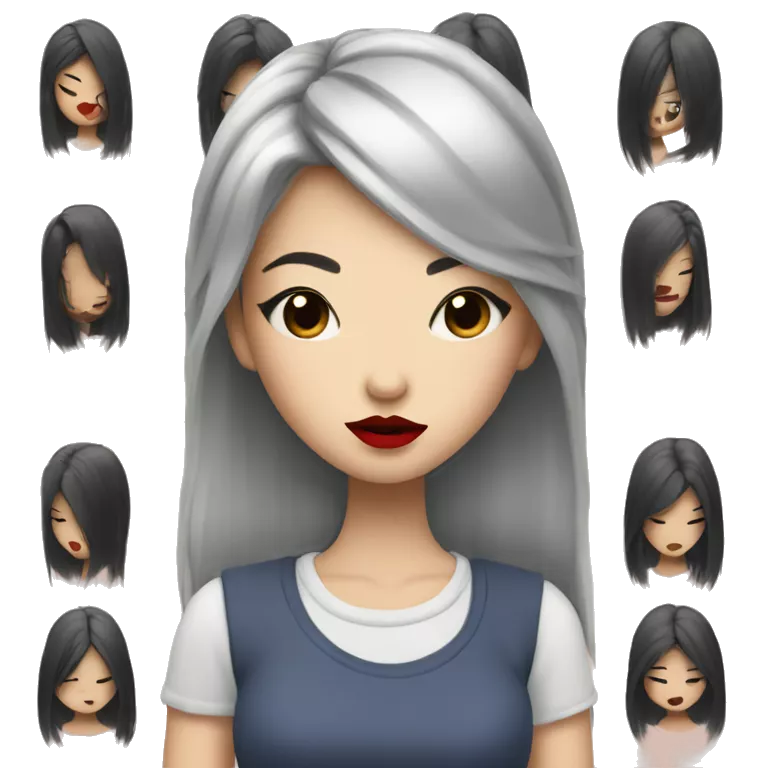 asian girl with sliver midle hair, big lips, long lashes, red lips