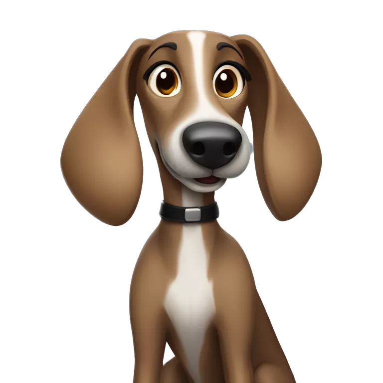 anthro greyhound girl, greyhound snout, brown fur, wagging tail, female body, wear latex black skirt