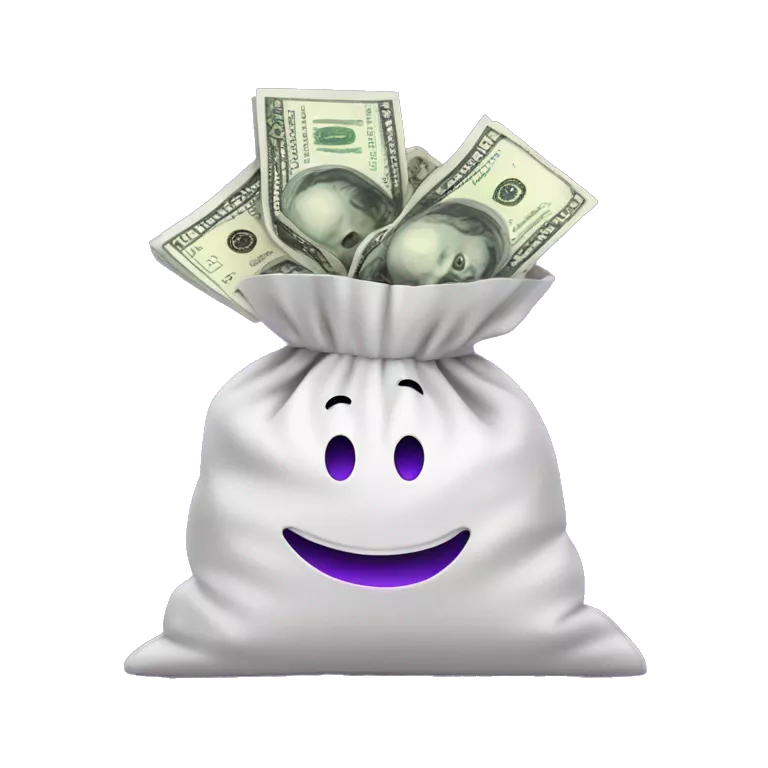 overflowing money in bag that is purple