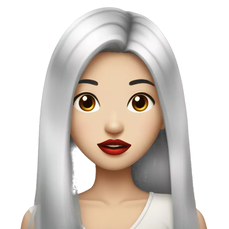 asian girl with sliver midle hair, big lips, long lashes, red lips