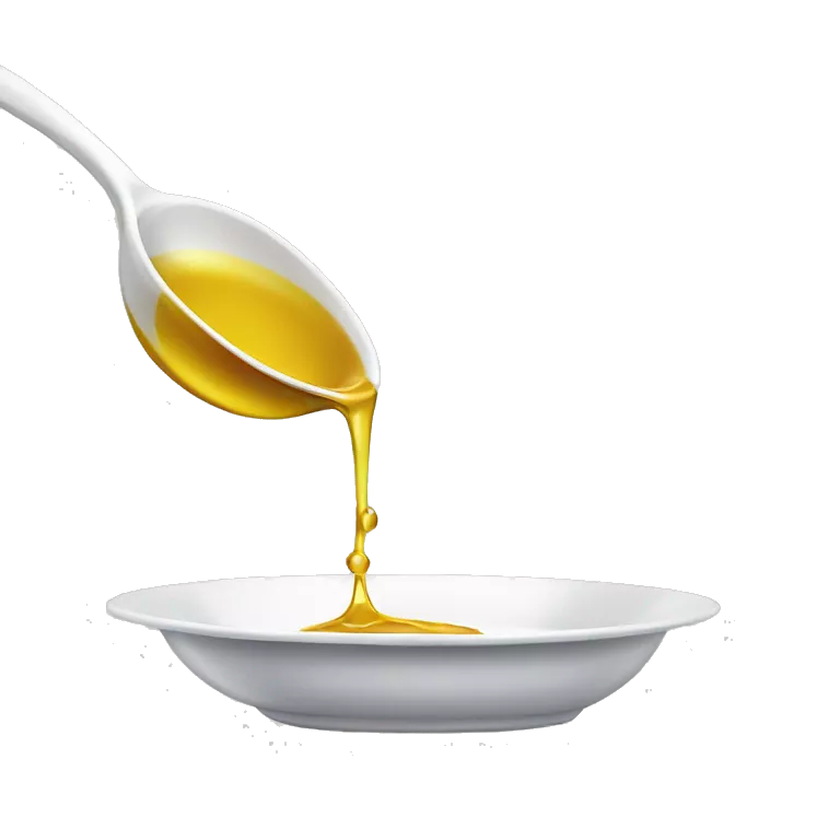 pouring oil from a spoon, dressing a plate, no plate