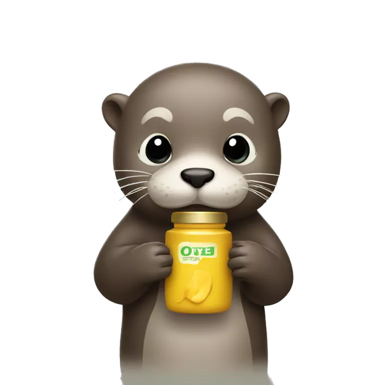 cute otter holding mustard bottle