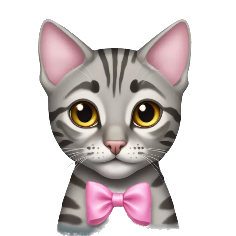 Grey bengal cat next go a grey bengal cat with a small pink bow on its head