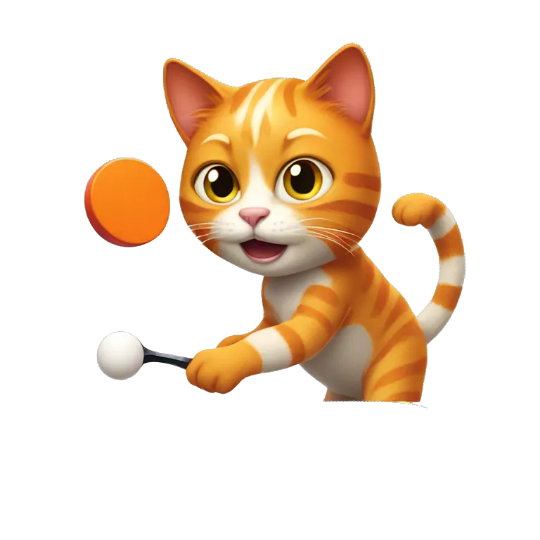 orange cat playing table tennis