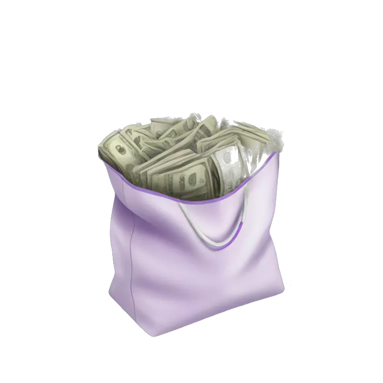 overflowing money in bag that is purple