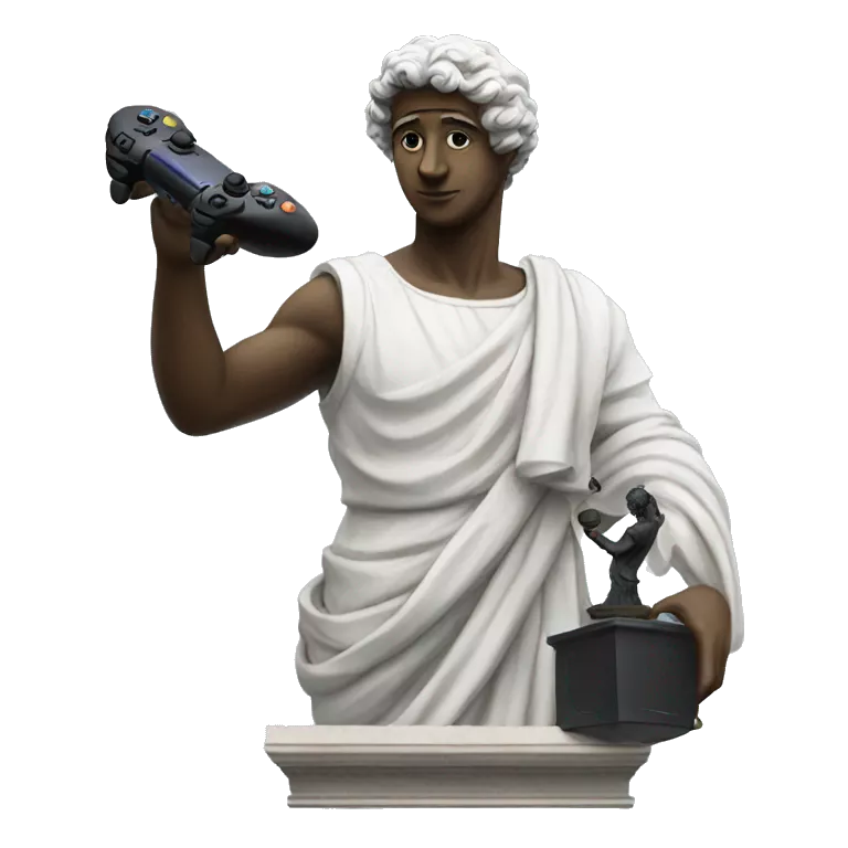 Italian statue holding a ps4 controller