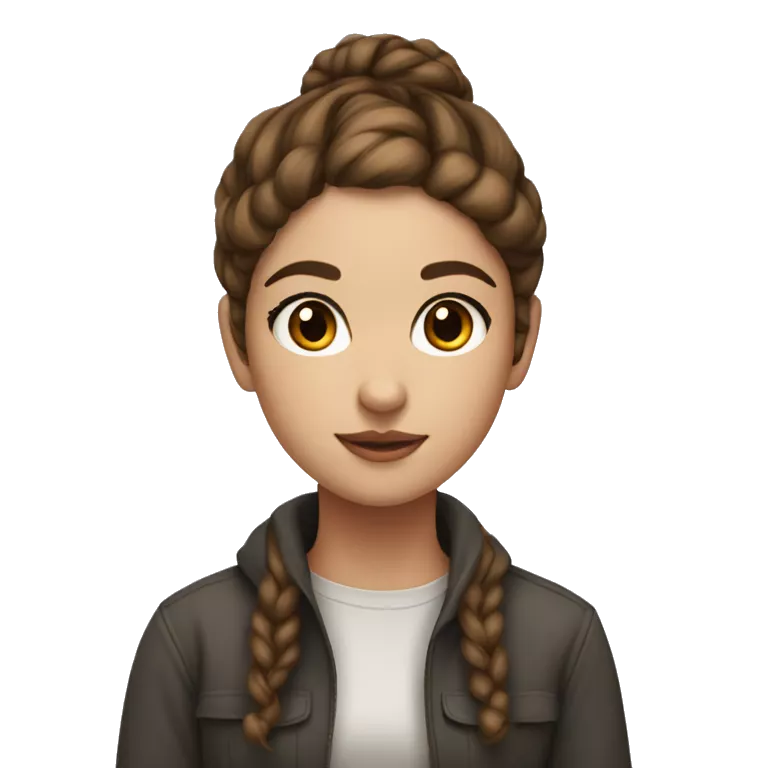 Artist girl whit grey eyes, brown hair, whit buns