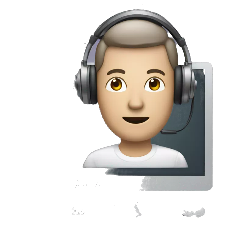 Webinar Emoji 
Design Idea: A computer monitor with a speaker icon.man at computer with a headset