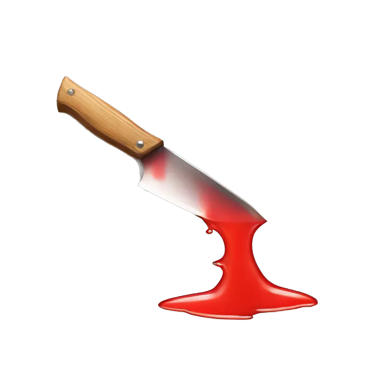 slanted knife with red water dropping off it