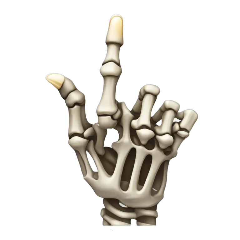 a skeleton hand with  a pointing upwards gesture with only the index finger pointing up