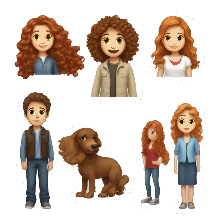 A boy with brown hair two girls, one with long brown curly hair and one with red hair. They are all white