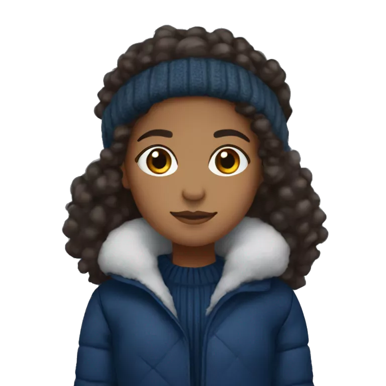 winter, christmas, hispanic, afro hair,  girl, brown eyes, child, full body, dark blue winter sweater, coat, headband