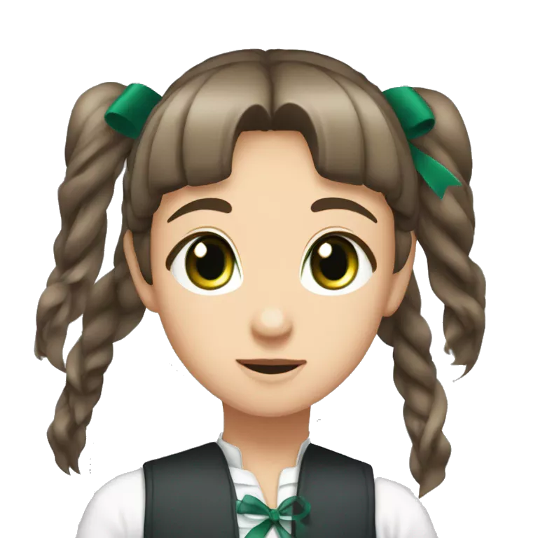 (masterpiece), top quality, expressive eyes, perfect face, mackerel, ddlconics, blunt bangs, brown hair, (green eyes:1.5), long hair, ponytail, ribbon, white ribbon, hair ribbon, side locks,